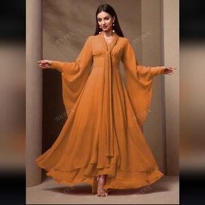 NWT Elegant Orange Flowy Chiffon Maxi Dress XL